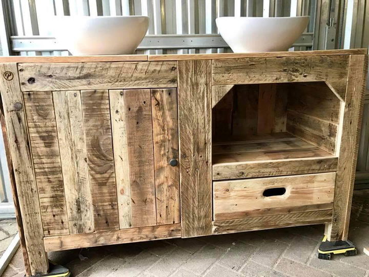 Re-purposed pallet bathroom cabinet