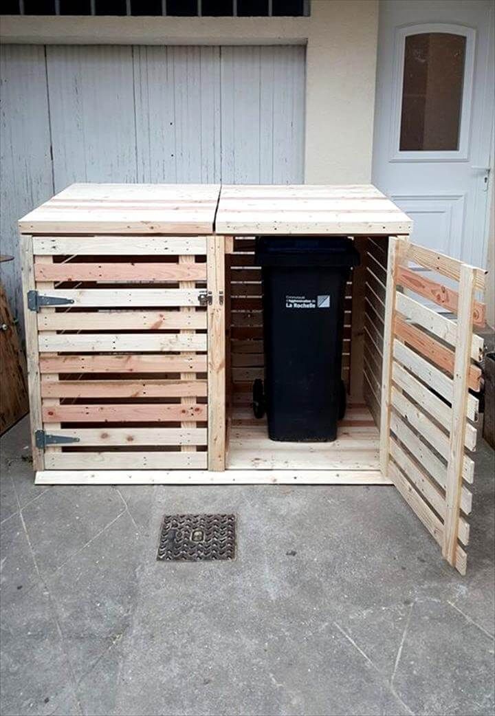 recycled pallet trash can cabinet