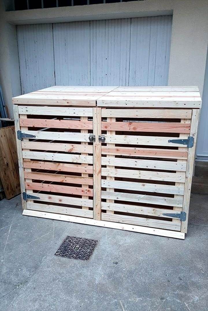 Pallet Trash Can Cabinet Pallets Pro, How To Make A Wooden Trash Can Holder