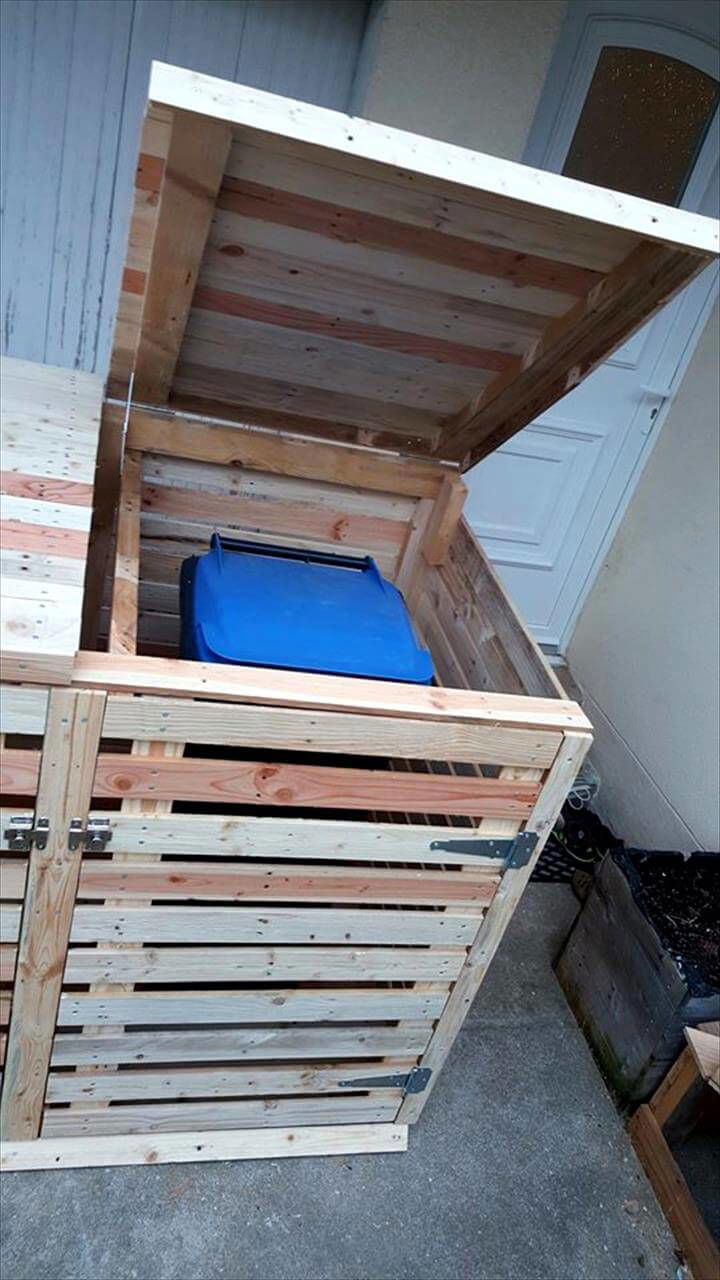 diy pallet trash can cabinet