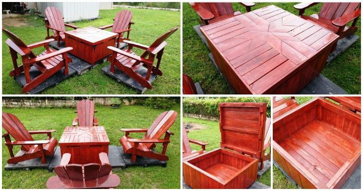 Diy Pallet Adirondack Chairs Set With Coffee Table Pallets Pro