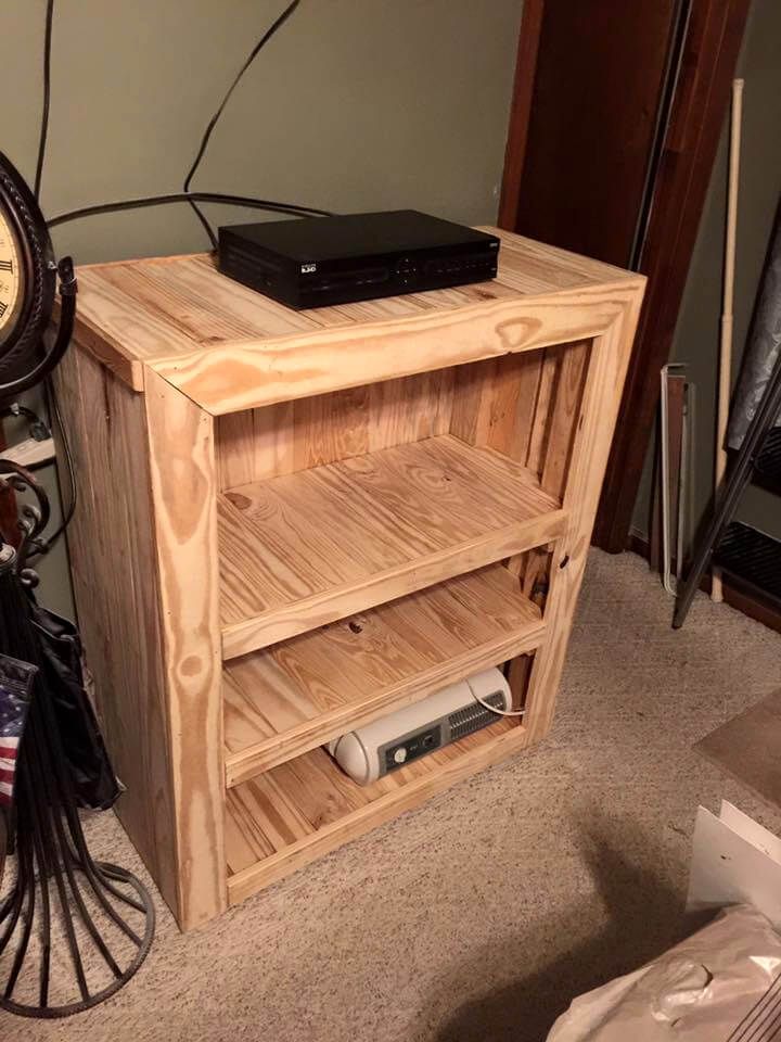 custom wooden pallet table with storage shelves