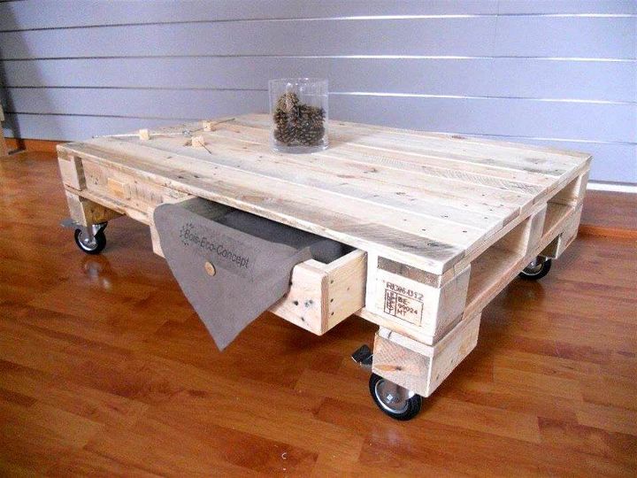 one pallet coffee table with wheels