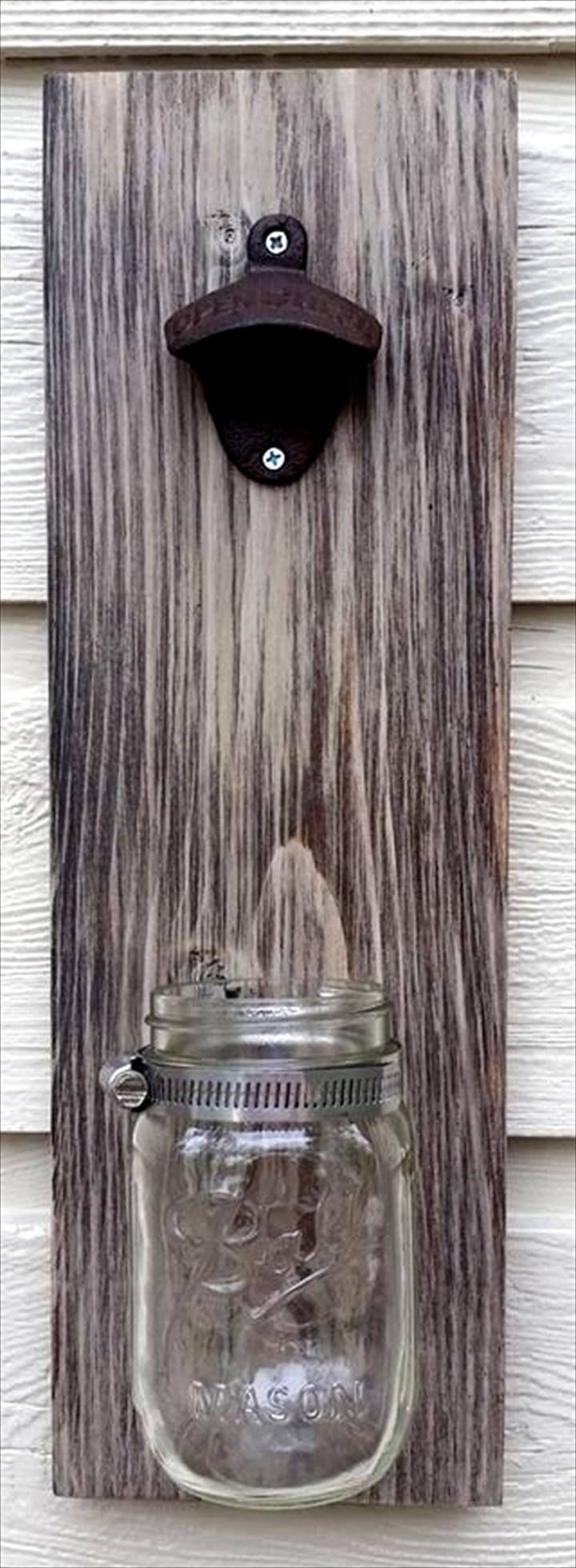 rustic pallet and mason jar bottle opener