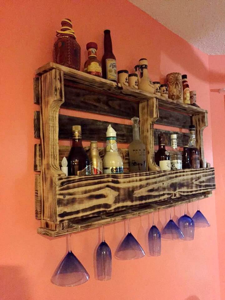 handmade pallet wall hanging beverage bottle rack