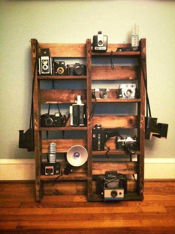 upcycled pallet camera rack or organizer