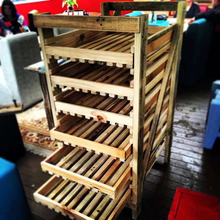 Easy and very cheap wood pallet water rack storage system