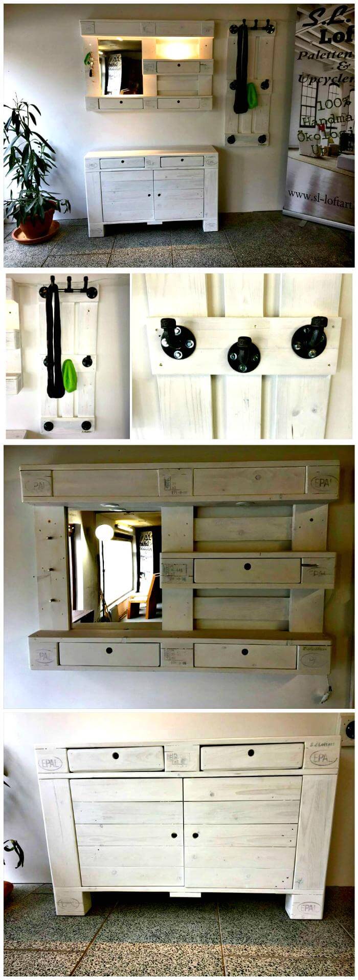 Pallet Chest of Drawers and Coat Rack DIY Mirror